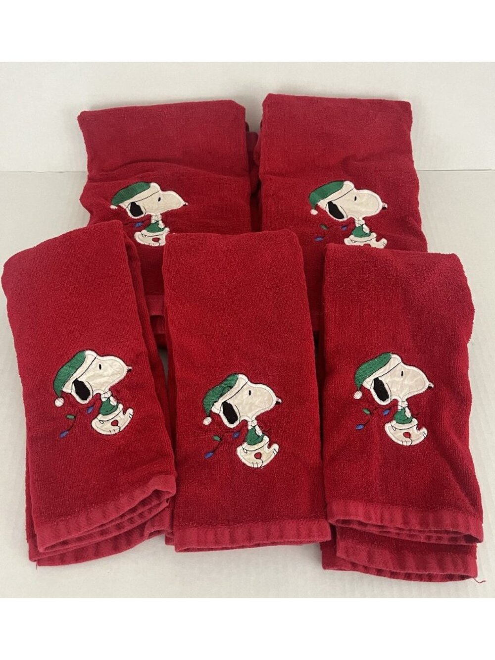 Vintage Saturday Knight Snoopy Peanuts Christmas Bath & Hand Towels Set of 5